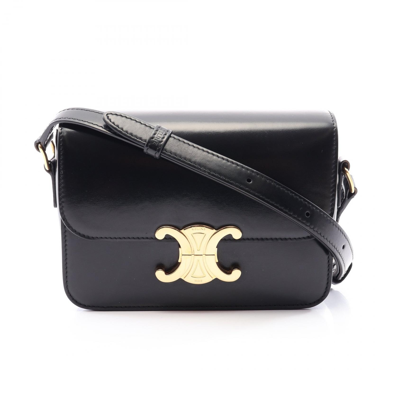 セリーヌ CELINE ティーン トリオンフ バッグ ショルダーバッグ バッグ レザー レディース ブラック系 188423BF4.38NO 【中古】