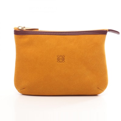 ロエベ LOEWE アナグラム ポーチ バッグ スウェード レザー レディース イエロー系 / ボルドー系 【中古】