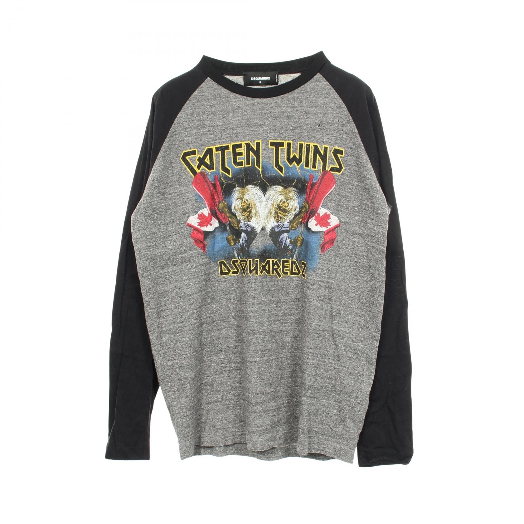 ディースクエアード DSQUARED2 Caten Twins ラグランスリーブ ダメージ加工 長袖Tシャツ 衣料品 トップス コットン メンズ グレー系 / ブラック系 S71GD0600 【中古】