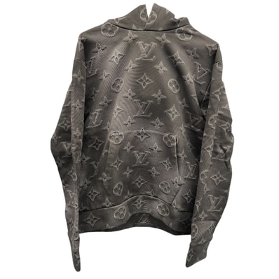 LOUIS VUITTON 美品 ルイヴィトン 3Dモノグラム プルオーバー パーカー フーディ RM211M IHN HKY24W モノグラム コットン グレー スウェット ヴァージル アブロー LV ヴィトン ABランク 中古 鑑定済 ヴィトンパーカー