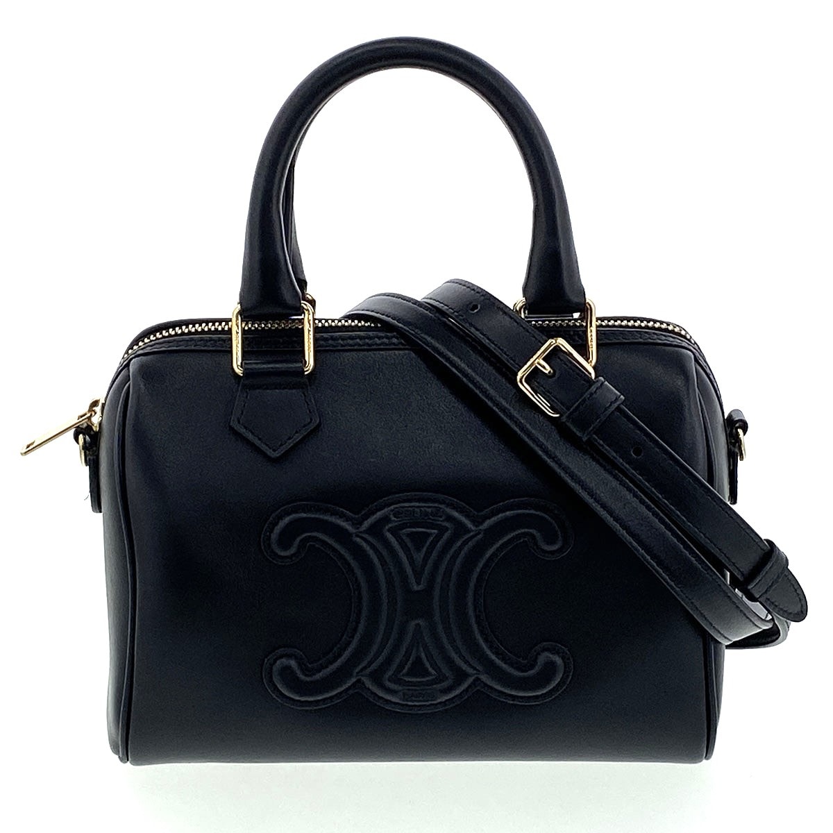 CELINE セリーヌ スモール ボストン ショルダーバッグ 113773DU03.38NO レザー ブラック ゴールド金具  レディース【中古】