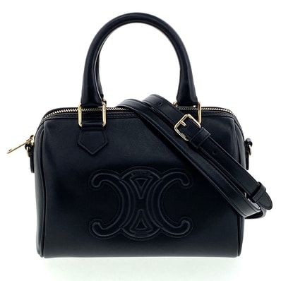 CELINE セリーヌ スモール ボストン ショルダーバッグ 113773DU03.38NO レザー ブラック ゴールド金具 レディース【中古】