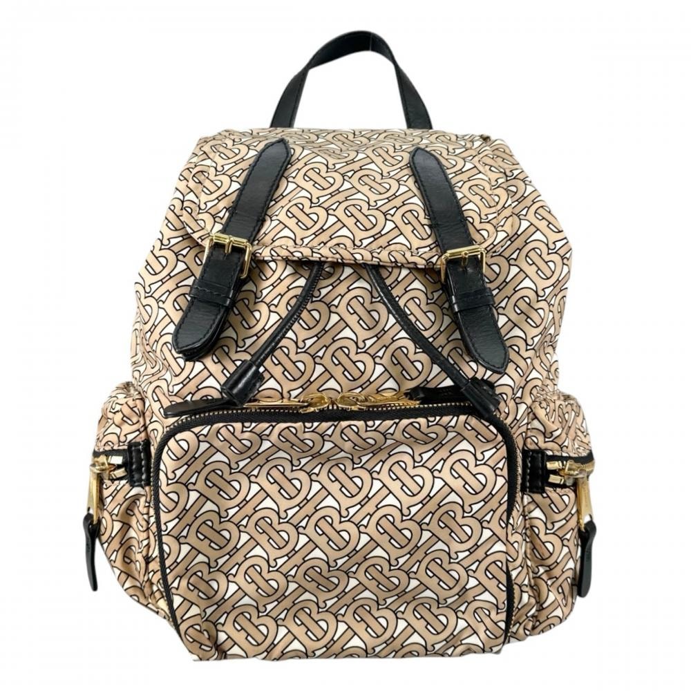 BURBERRY バーバリー リュック TBモノグラム バックパック 肩掛け 8011638 ナイロン ベージュ ホワイト 白 ゴールド金具 レディース【中古品】