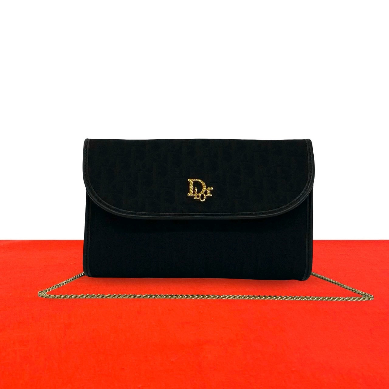 Christian Dior ディオール ロゴ 金具 トロッター 柄 キャンバス レザー ショルダーバッグ ブラック
 916-6