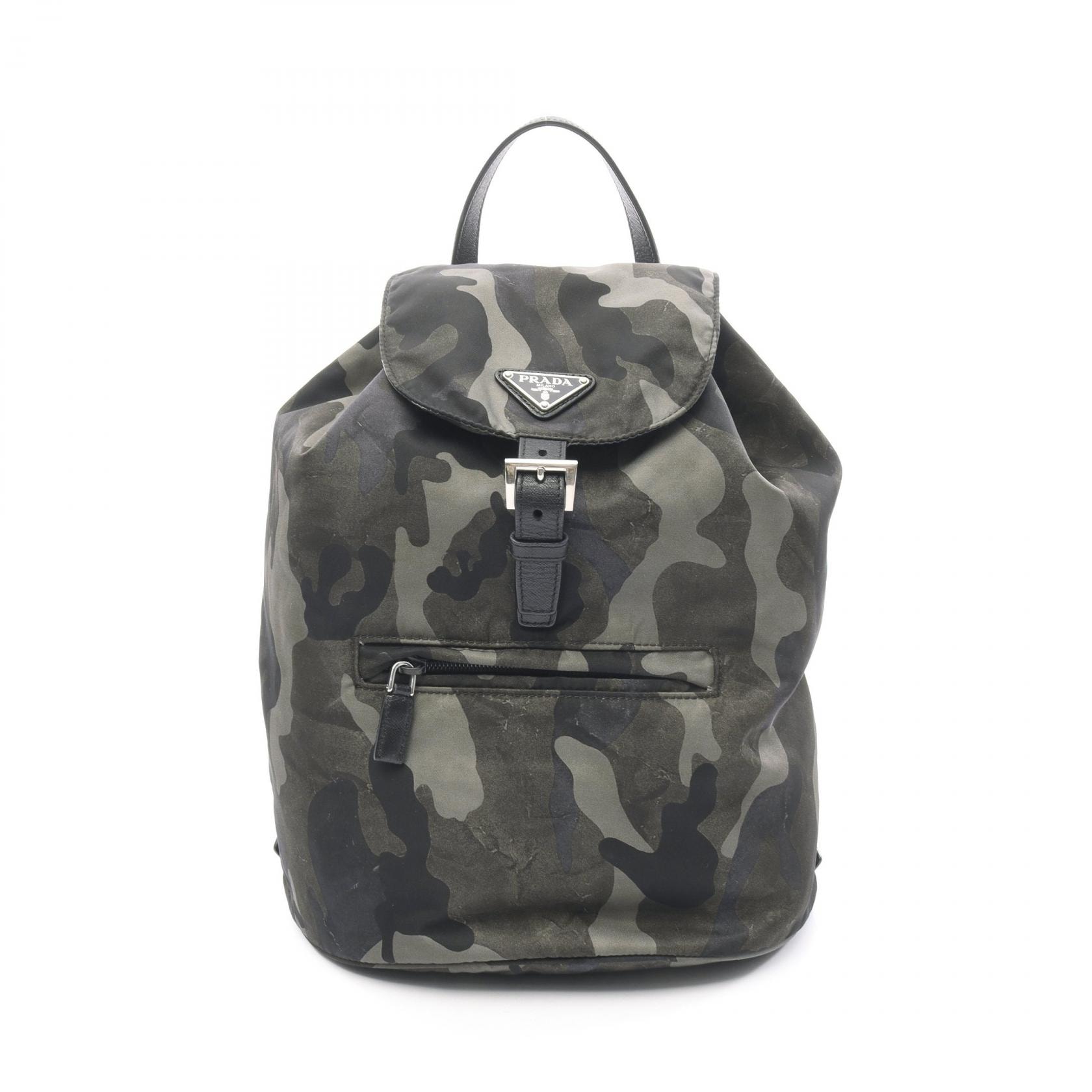 プラダ PRADA リュックサック バックパック バッグ ナイロン サフィアーノレザー メンズ グリーン系 / マルチカラー 【中古】