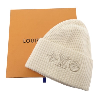 ルイヴィトン LOUIS VUITTON ビーニー・LVヘッドライン ニット帽 S M77873 ニットキャップ ブロン ホワイト レディース【中古】【Aランク】
