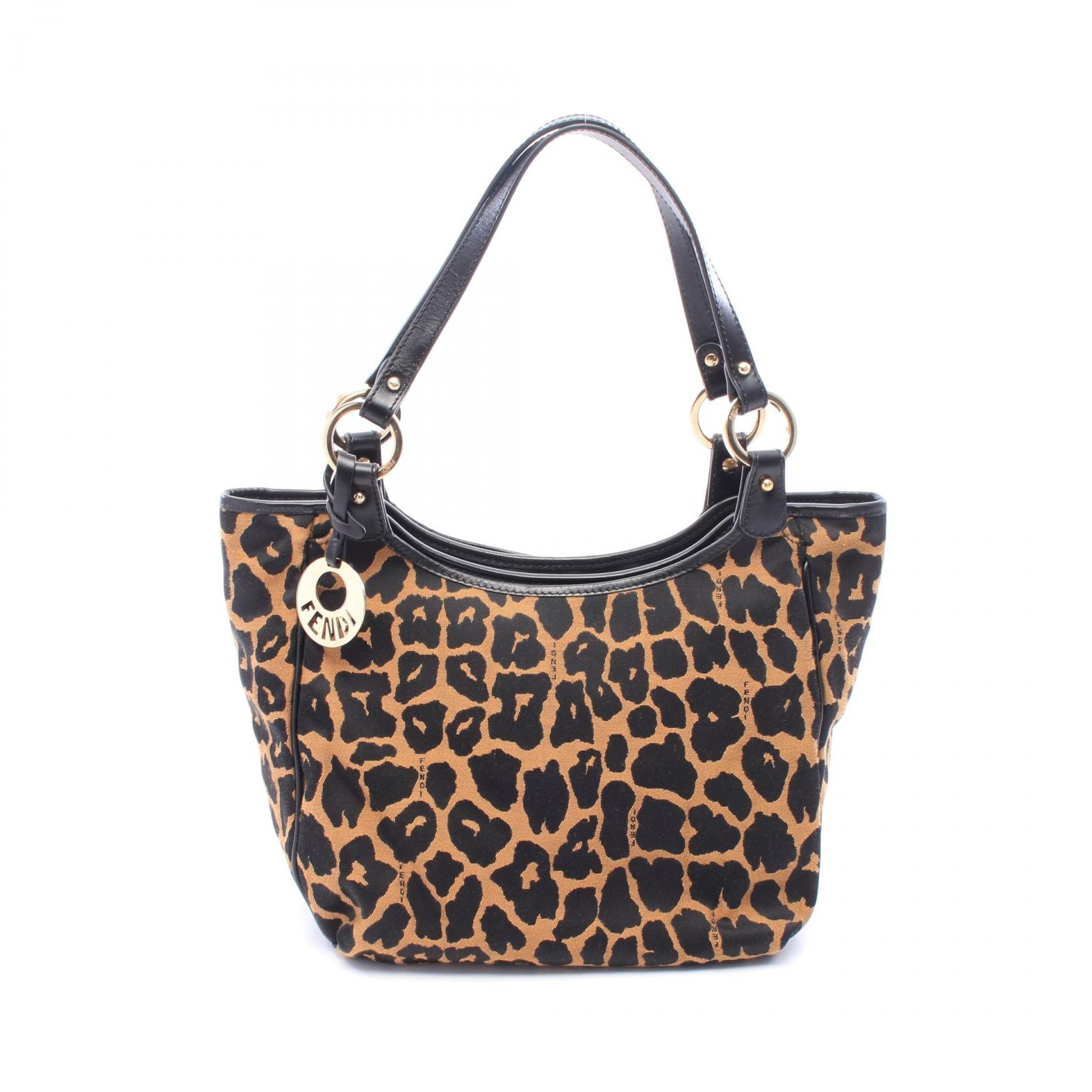 フェンディ FENDI レオパード ショルダーバッグ バッグ キャンバス レザー レディース ブラウン系 / ブラック系 8BH156 【中古】