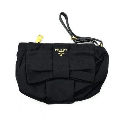 プラダ PRADA ロゴ リボン 1N1422 ストラップ付き ポーチ 小物 マルチポーチ アクセサリーポーチ レザー/ナイロン ブラック