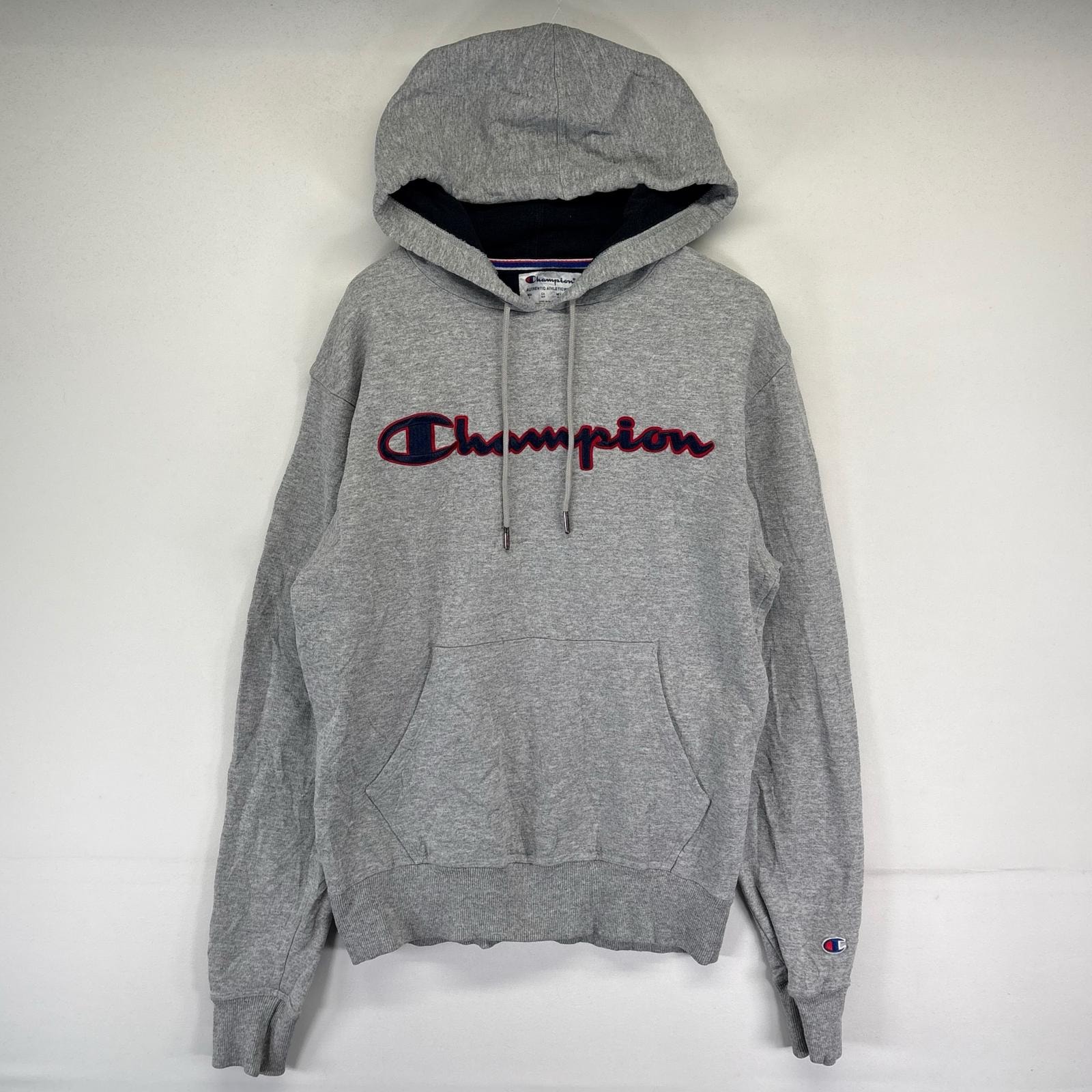 古着 チャンピオン Champion パーカー トレーナー ロゴ刺繍 フード プルオーバー S  グレー系 メンズ