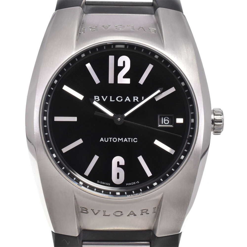 ブルガリ BVLGARI EG40S エルゴン デイト SS レザー ブラック 自動巻き メンズ 良品 箱・保証書付き 腕時計 I#147576