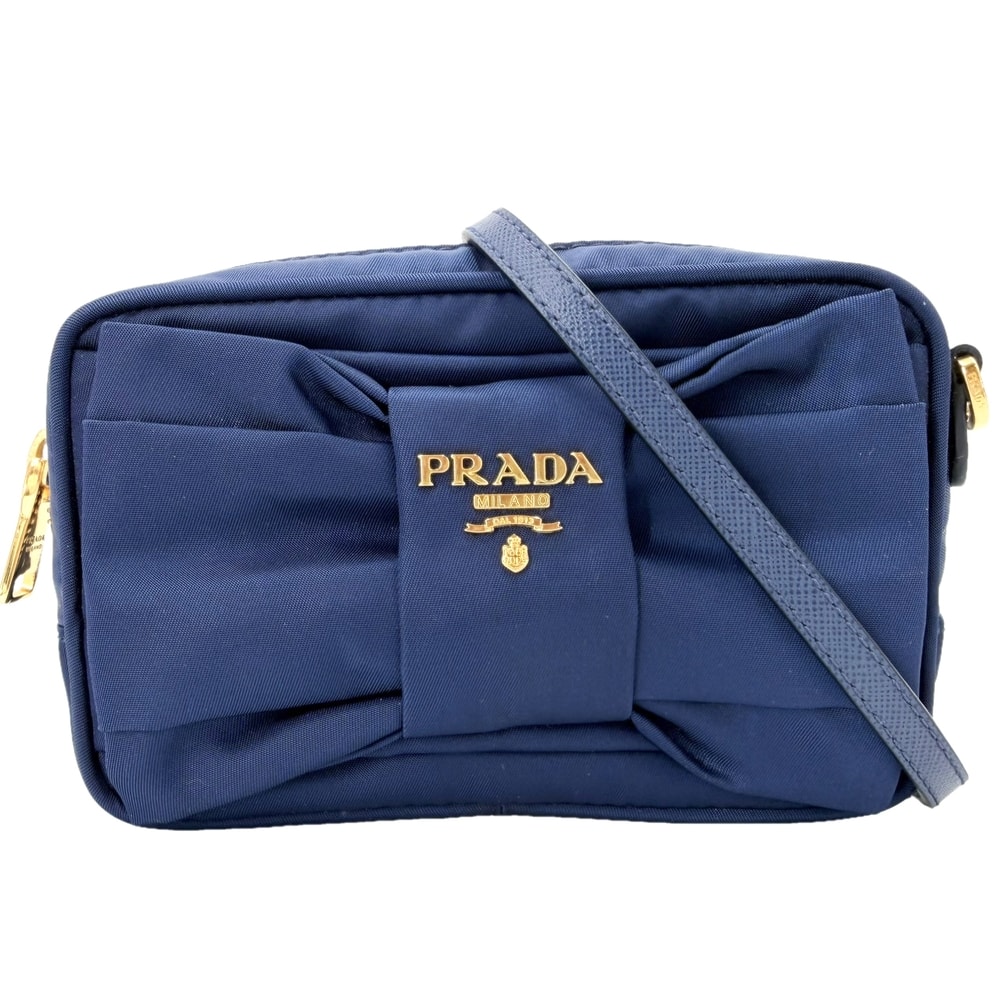 PRADA プラダ ショルダーバッグ 1N1727 ポーチ 2WAY 斜め掛け 1N1727 ナイロン    ブルー 青 ゴールド金具 レディース【中古品】