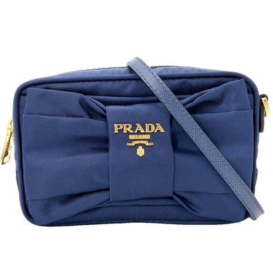 PRADA プラダ ショルダーバッグ 1N1727 ポーチ 2WAY 斜め掛け 1N1727 ナイロン ブルー 青 ゴールド金具 レディース【中古品】