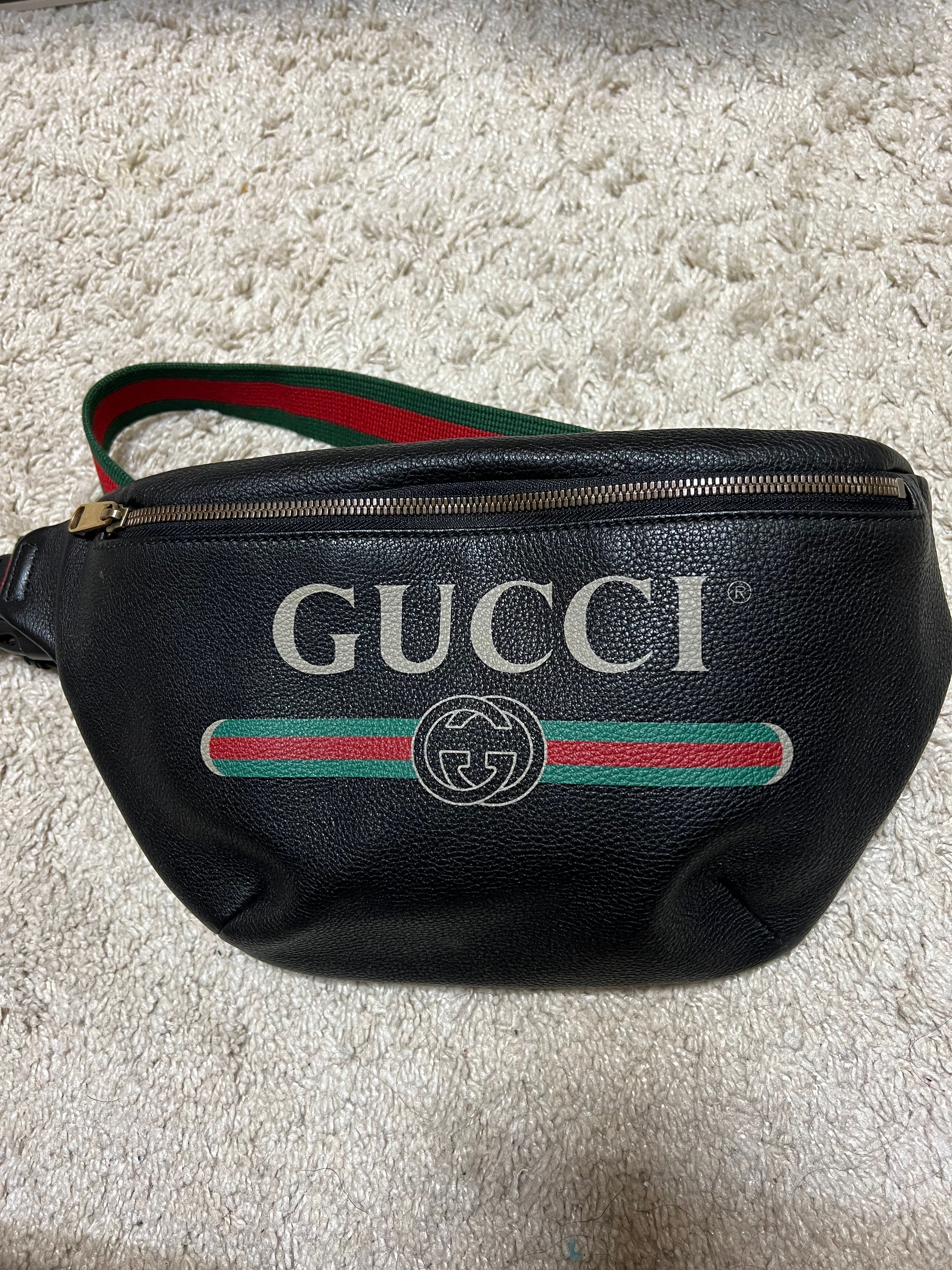 GUCCI Vintage Logo Print Leather Medium Belt Bag "Black"