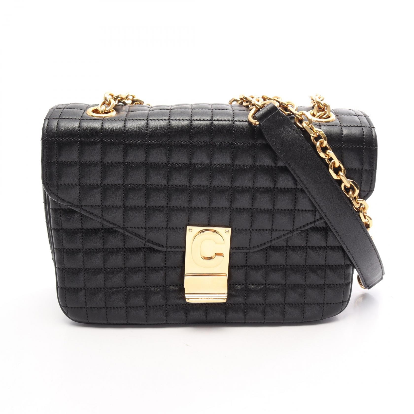 セリーヌ CELINE C セー ミディアム ショルダーバッグ バッグ レザー レディース ブラック系 187253BFC.38NO 【中古】