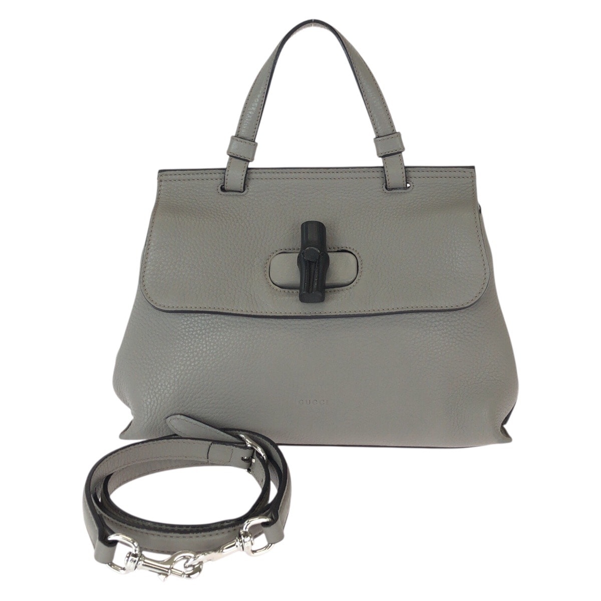 美品 GUCCI グッチ バンブー デイリー 2way グレー シルバー金具 レザー ショルダーバッグ ハンドバッグ 601167 【中古】