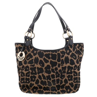 FENDI フェンディ レオパード ハンドバッグ 8BH156 ブラウン ブラック レディース【中古】