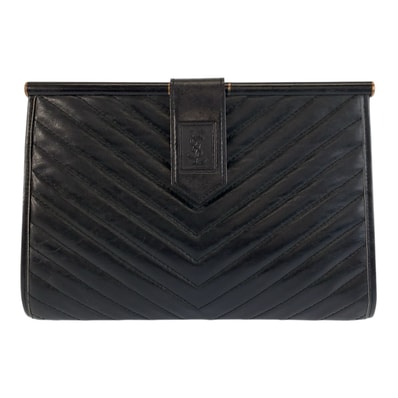 美品 YVES SAINT LAURENT イヴ サンローラン ヴィンテージ YSL ブラック 黒 レザー クラッチバッグ 602299 【中古】