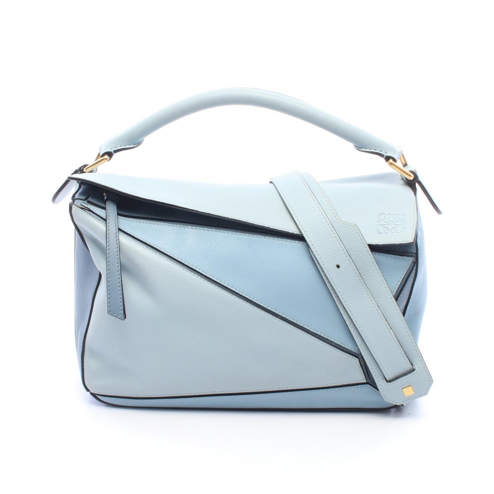 ロエベ LOEWE パズルバッグ ミディアム 2WAY ハンドバッグ バッグ レザー レディース ブルー系 【中古】