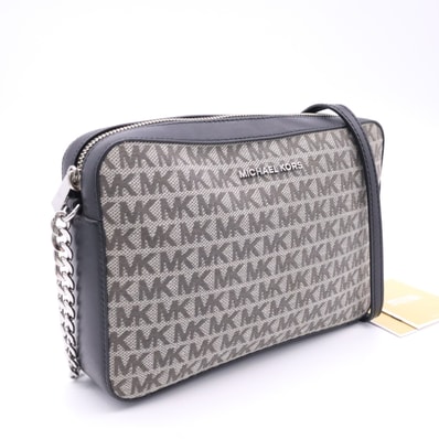 美品 Michael Kors マイケルコース キャンバス ジェットセット ラージ イーストウエスト クロスボディバッグ 32T9SF5C7J ショルダーバッグ グレー キャンバス レザー レディース