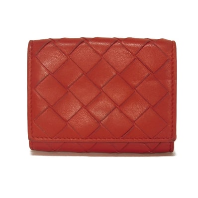 BOTTEGAVENETA ボッテガヴェネタ タイニー ウォレット ナッパ カーフ 札入れ カードケース コインケース RFID ICチップ マキシ イントレチャート レッド 三つ折り財布 635561