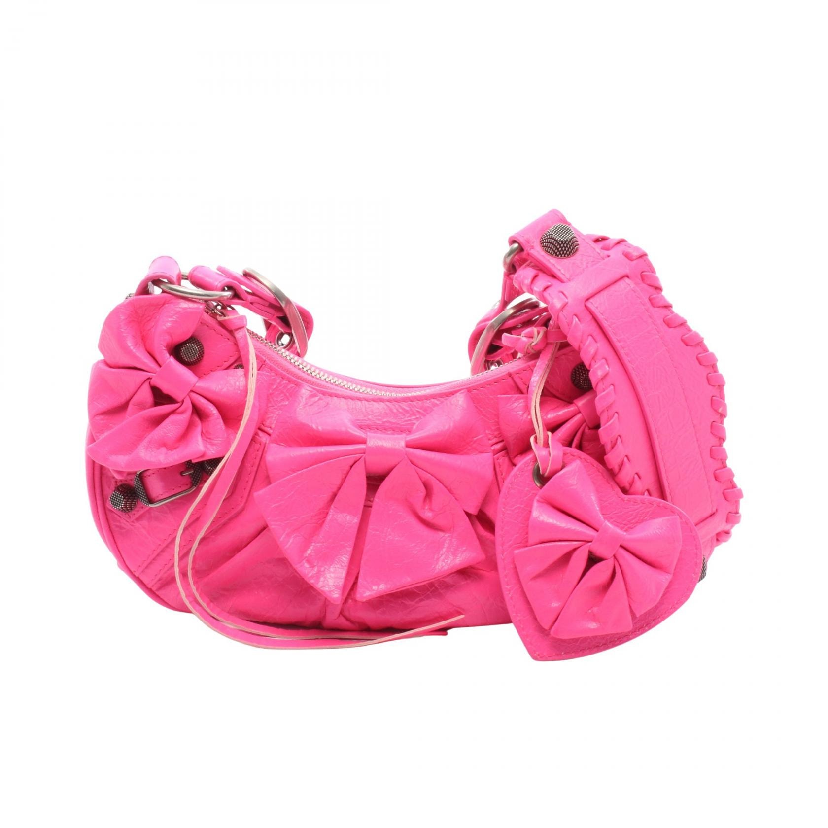 バレンシアガ BALENCIAGA LE CAGOLE ル カゴール リボン ショルダーバッグ バッグ レザー レディース ピンク系 671309 【中古】