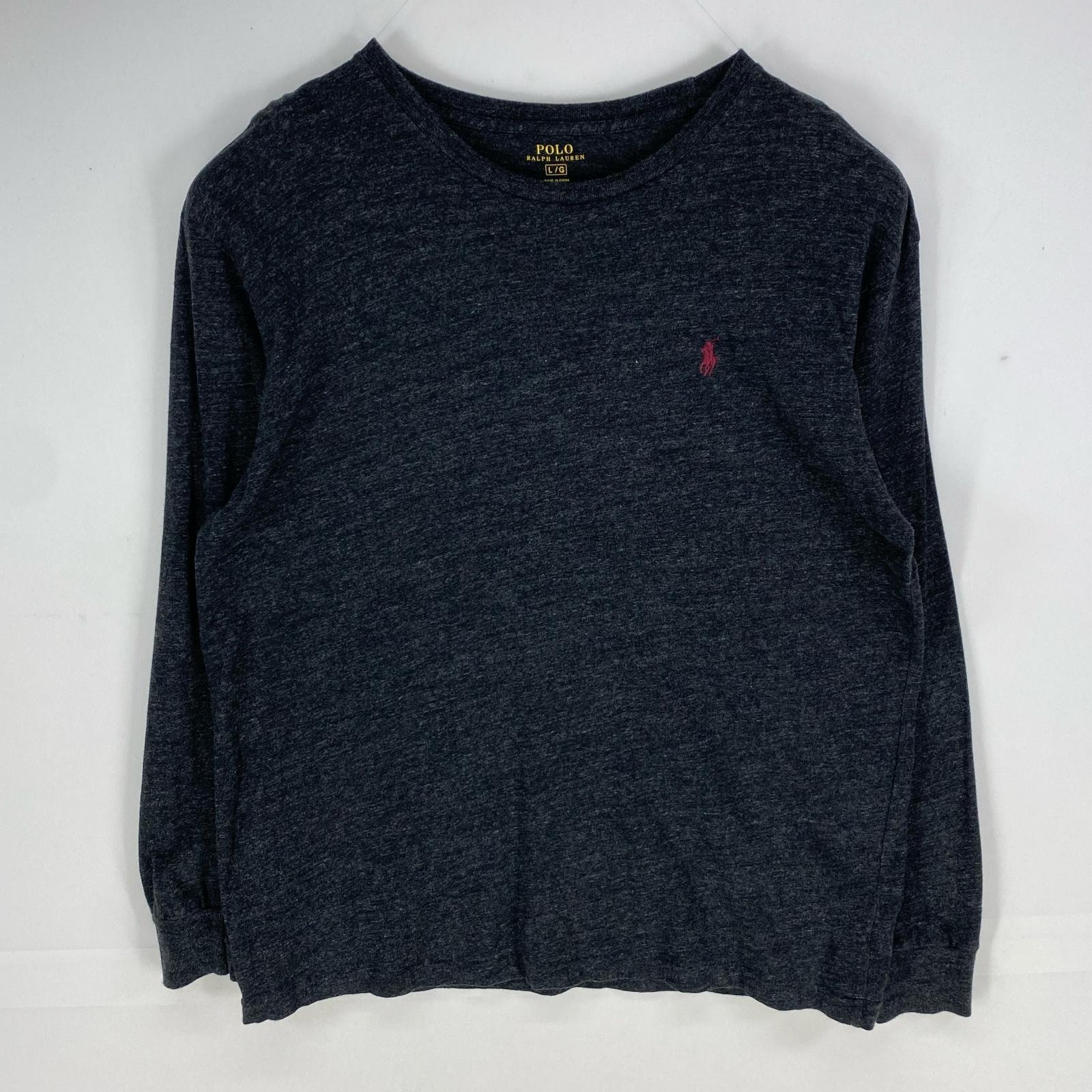 古着 ポロ・ラルフローレン POLO RALPH LAUREN 長袖Tシャツ クルーネック 刺繍ロゴ ワンポイント L  グレー系 メンズ