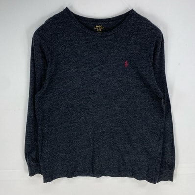 古着 ポロ・ラルフローレン POLO RALPH LAUREN 長袖Tシャツ クルーネック 刺繍ロゴ ワンポイント L グレー系 メンズ