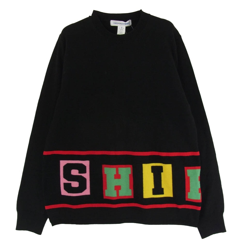 COMME des GARCONS コムデギャルソン ニット 25AW FP-N001 SHIRT シャツ acrylic wool intarsia gauge 12 アクリル ウール 長袖 ニット ブラック系 M【極上美品】【中古】
