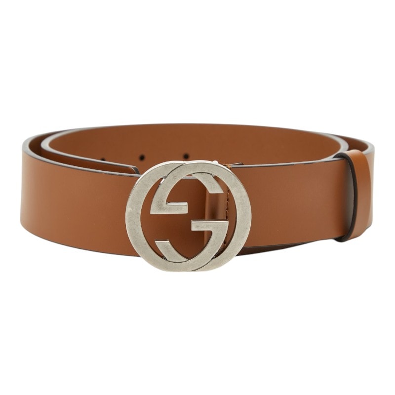 グッチ インターロッキングG ベルト 85・34 GGバックル 546389 ブラウン レザー メンズ GUCCI 【中古】