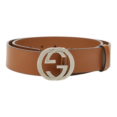 グッチ インターロッキングG ベルト 85・34 GGバックル 546389 ブラウン レザー メンズ GUCCI 【中古】