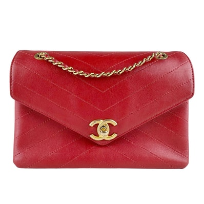 シャネル CHANEL ショルダーバッグ レザー レッド ゴールド レディース【中古】 z9609
