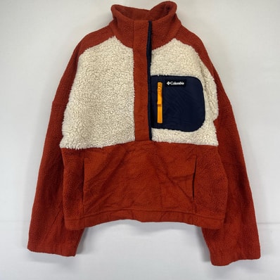 古着 コロンビア Columbia フリース ジャケット ハーフボタン ショート丈 ナイロン プルオーバー M ホワイト系 ツートン レディース