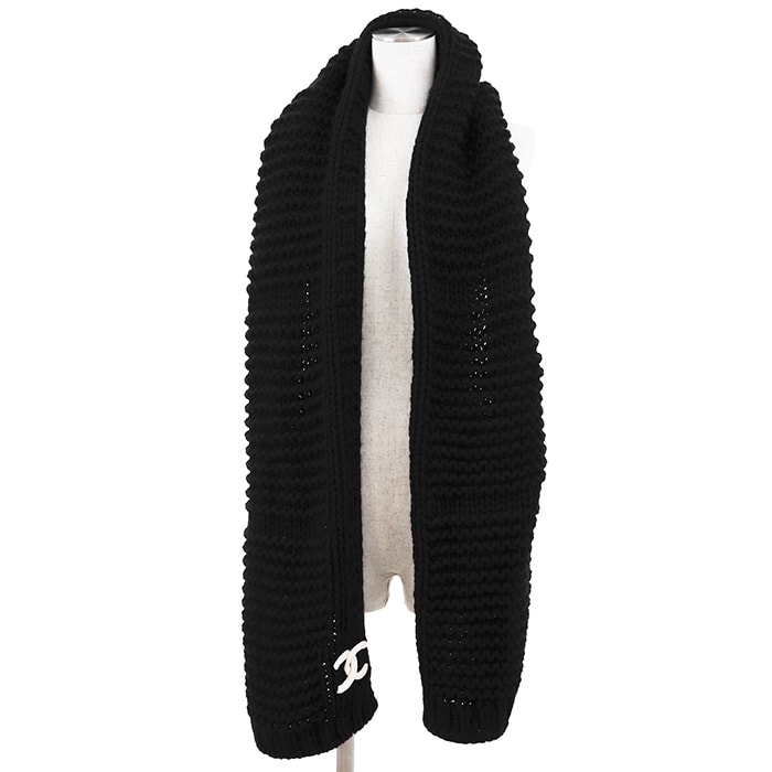 【極美品】CHANEL シャネル スカーフ COCOマーク カシミヤ100% 小物 ブラック 黒 イギリス製 メンズ レディース ユニセックス