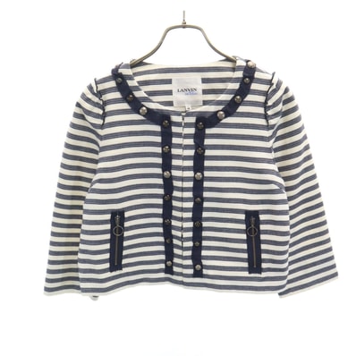 LANVIN en Bleu ランバンオンブルー ボーダー柄 ノーカラージャケット 38 ホワイト