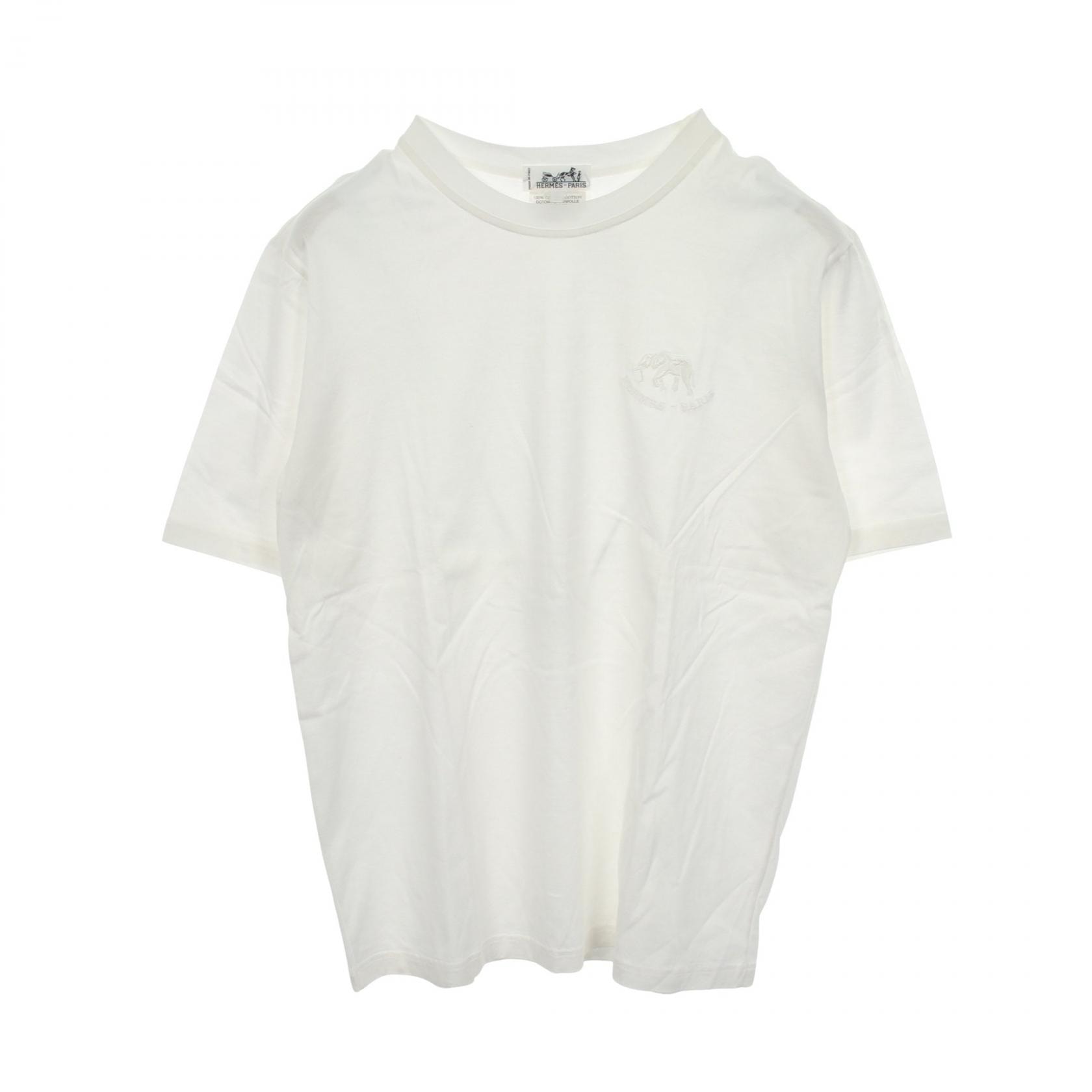 エルメス HERMES ロゴ 像 刺繍 クルーネック 半袖Tシャツ 衣料品 トップス コットン ホワイト レディース ホワイト系 【中古】