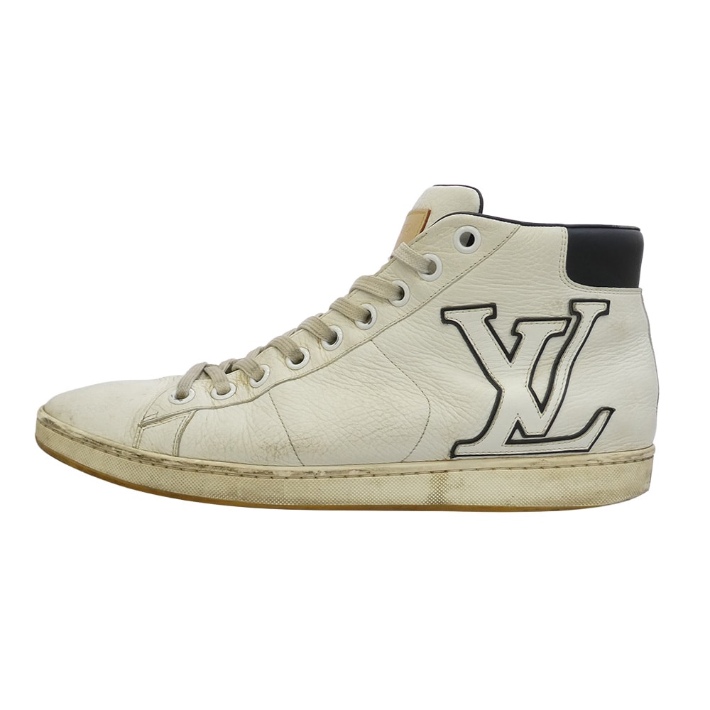 LOUIS VUITTON ルイ・ヴィトン MS1102 LVロゴ サニーサイドライン ハイカット レザー スニーカー ホワイト系 8【中古】