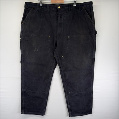 古着 カーハート Carhartt ダック パンツ ダブルニー ワンポイントロゴ ジッパーフライ 大きいサイズ w50 L32 ブラック系 メンズ