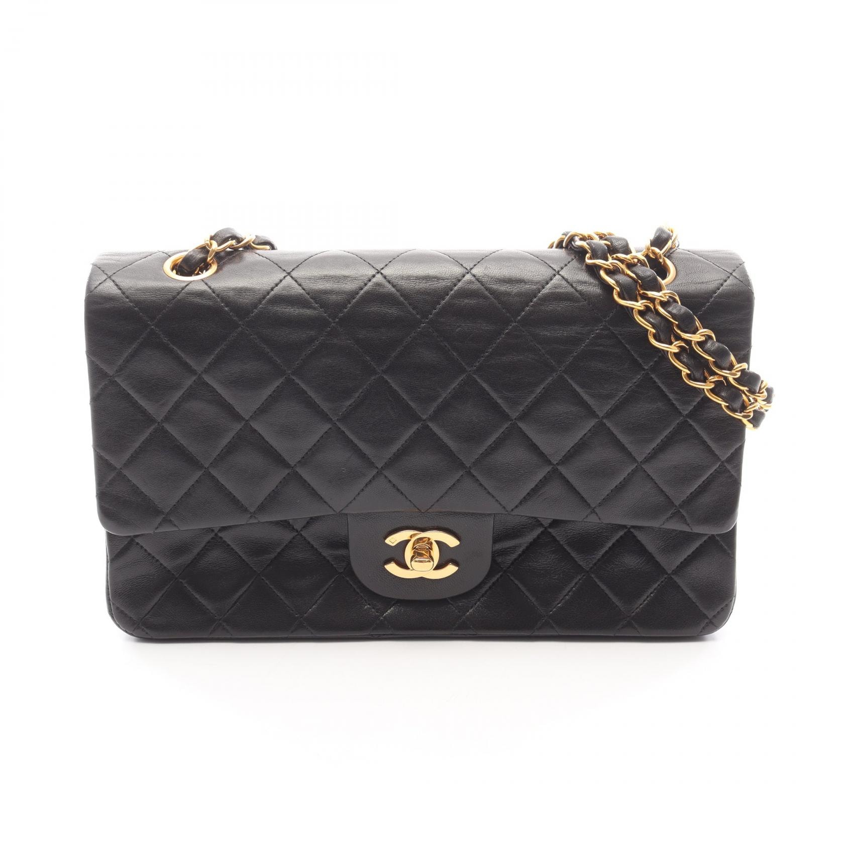 シャネル CHANEL マトラッセ Wフラップ ショルダーバッグ バッグ ラムスキン(羊革) レディース ブラック系 【中古】