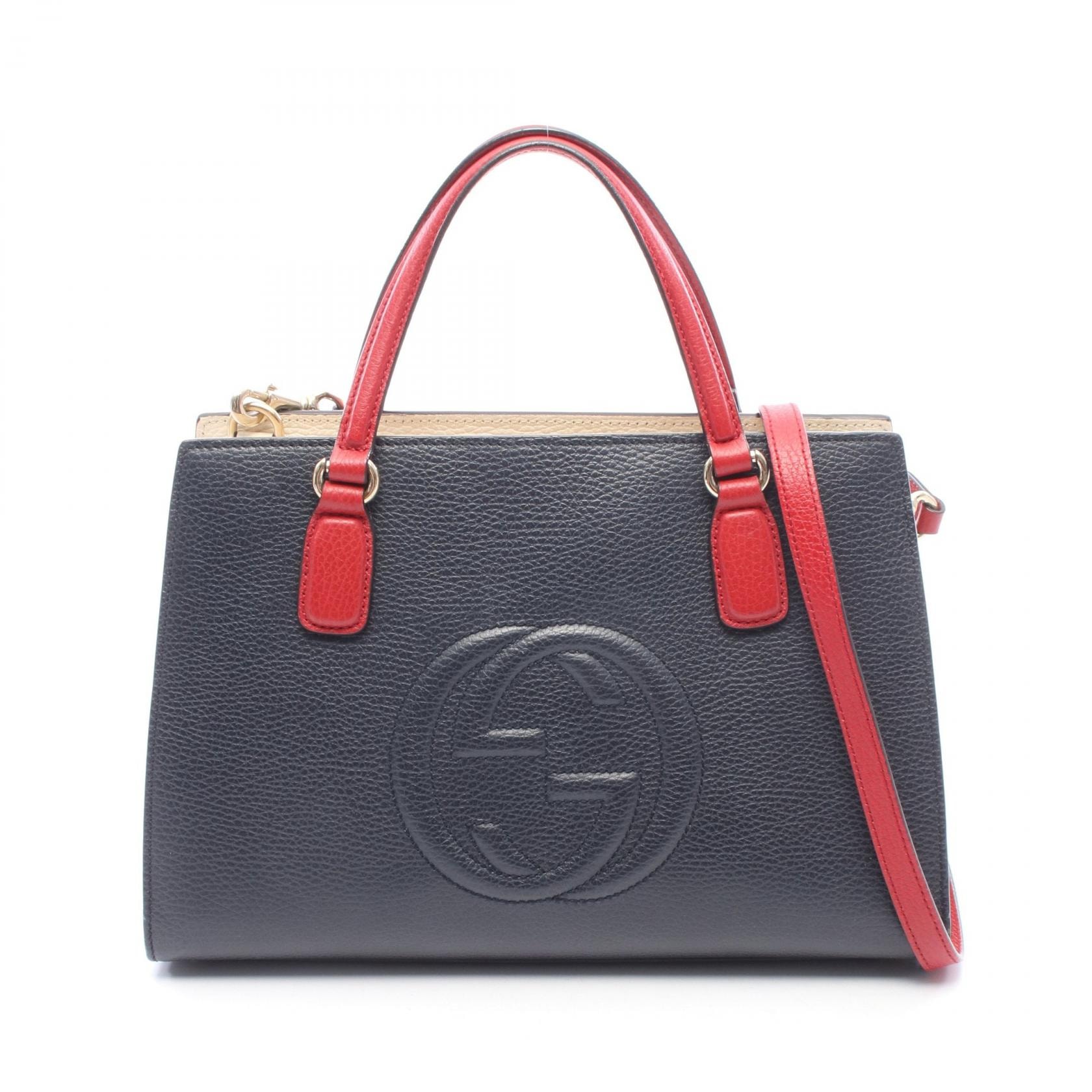 グッチ GUCCI ソーホー インターロッキングG 2WAY ハンドバッグ バッグ レザー レディース ネイビー系 / レッド系 / アイボリー系 431571 【中古】