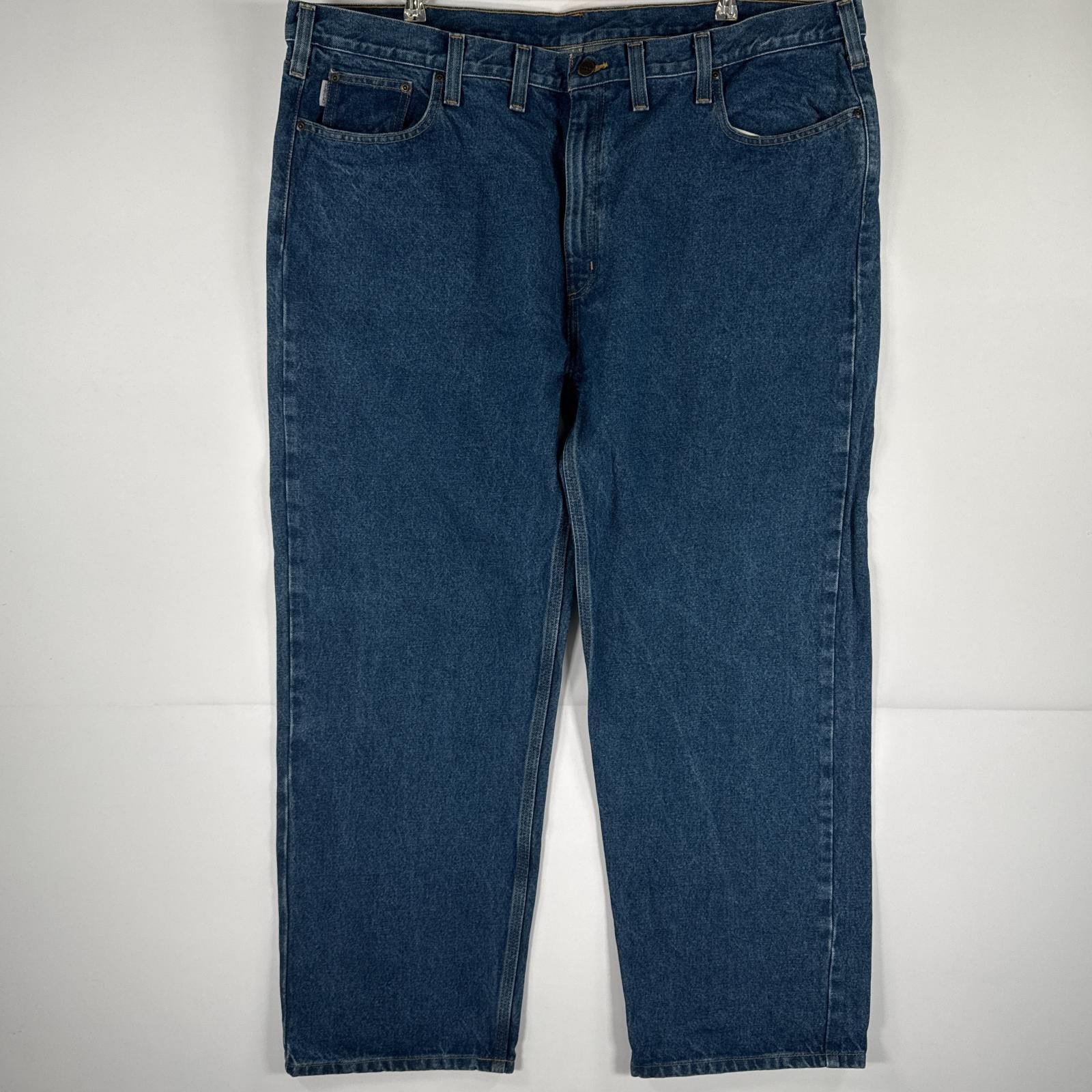 古着 カーハート Carhartt デニムパンツ ジーパン 5ポケット ワンポイント ロゴ ワークパンツ テーパード 大きいサイズ w46 L30  ブルー メンズ