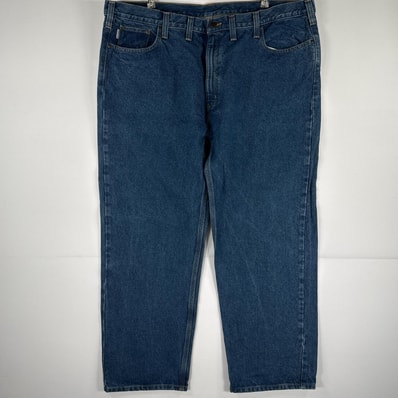 古着 カーハート Carhartt デニムパンツ ジーパン 5ポケット ワンポイント ロゴ ワークパンツ テーパード 大きいサイズ w46 L30 ブルー メンズ