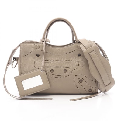 バレンシアガ BALENCIAGA ブラックアウト シティ XS 2WAY ハンドバッグ バッグ レザー レディース ベージュ系 490610 【中古】
