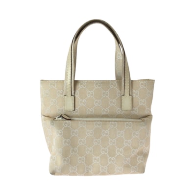 美品 GUCCI グッチ ベージュ ホワイト GGキャンバス レザー/ ハンドバッグ トートバッグ 506815 【中古】