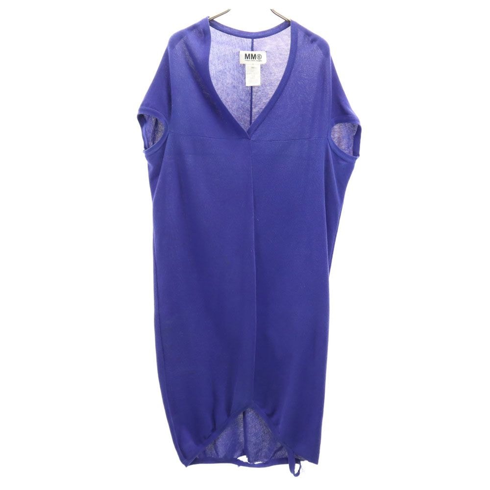 Maison Martin Margiela メゾンマルタンマルジェラ イタリア製 ノースリーブ Vネック コットン ニット ワンピース S ブルー系 フレンチ袖