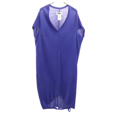 Maison Martin Margiela メゾンマルタンマルジェラ イタリア製 ノースリーブ Vネック コットン ニット ワンピース S ブルー系 フレンチ袖