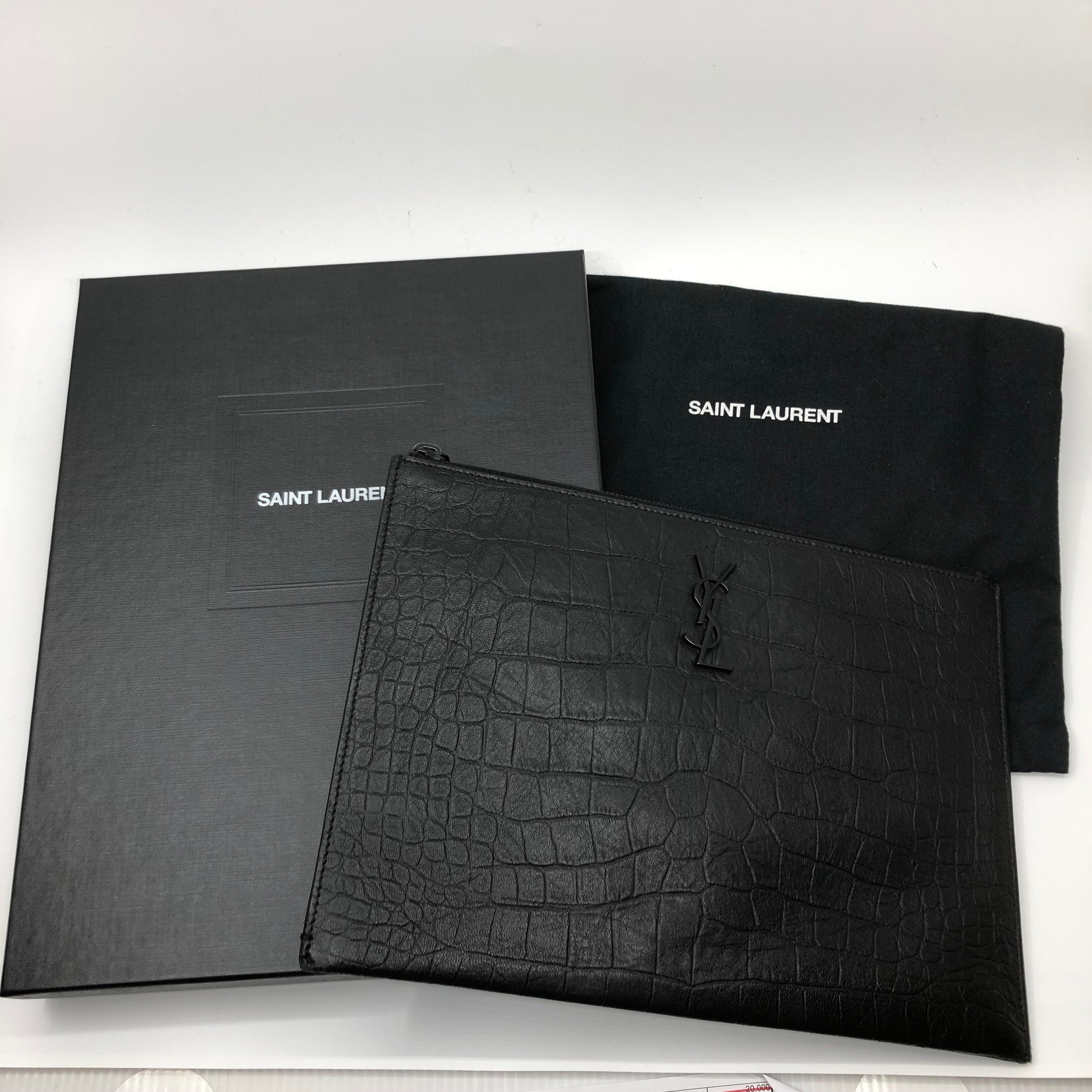 Saint Laurent Monogram Document Holder In Crocodile Embossed Leather "Black"