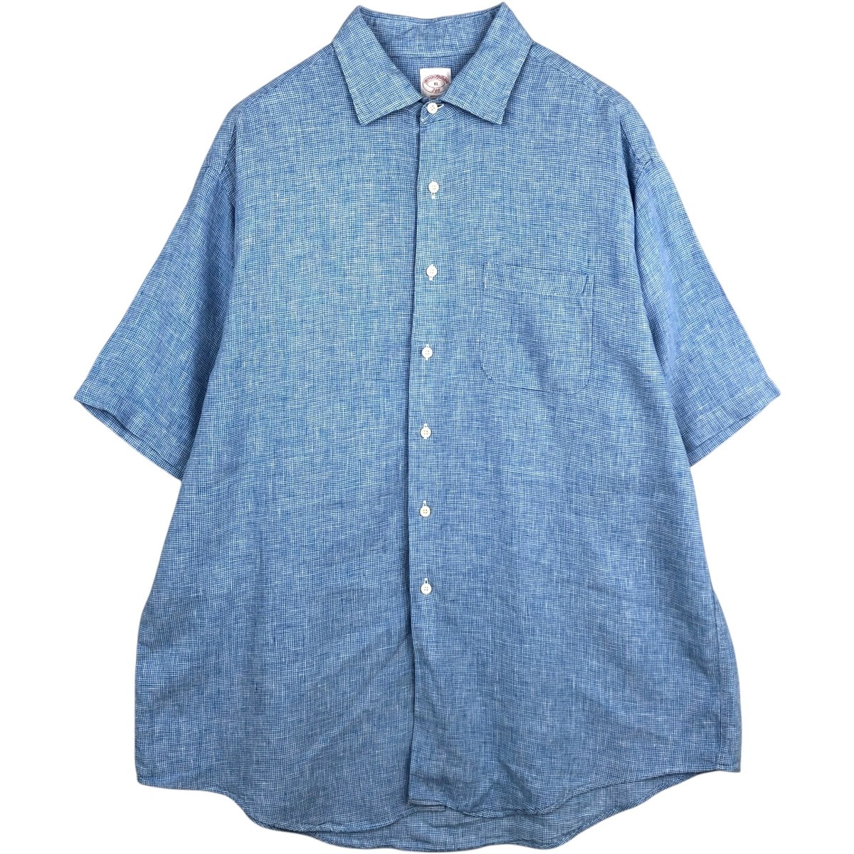 古着 ブルックスブラザーズ Brooks Brothers 346 チェック柄 千鳥格子柄 ワイドカラー 半袖 リネンシャツ メンズXL相当/eaa623545