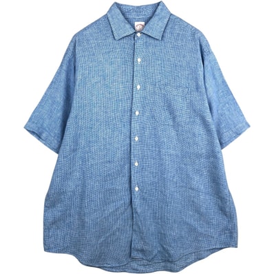 古着 ブルックスブラザーズ Brooks Brothers 346 チェック柄 千鳥格子柄 ワイドカラー 半袖 リネンシャツ メンズXL相当/eaa623545