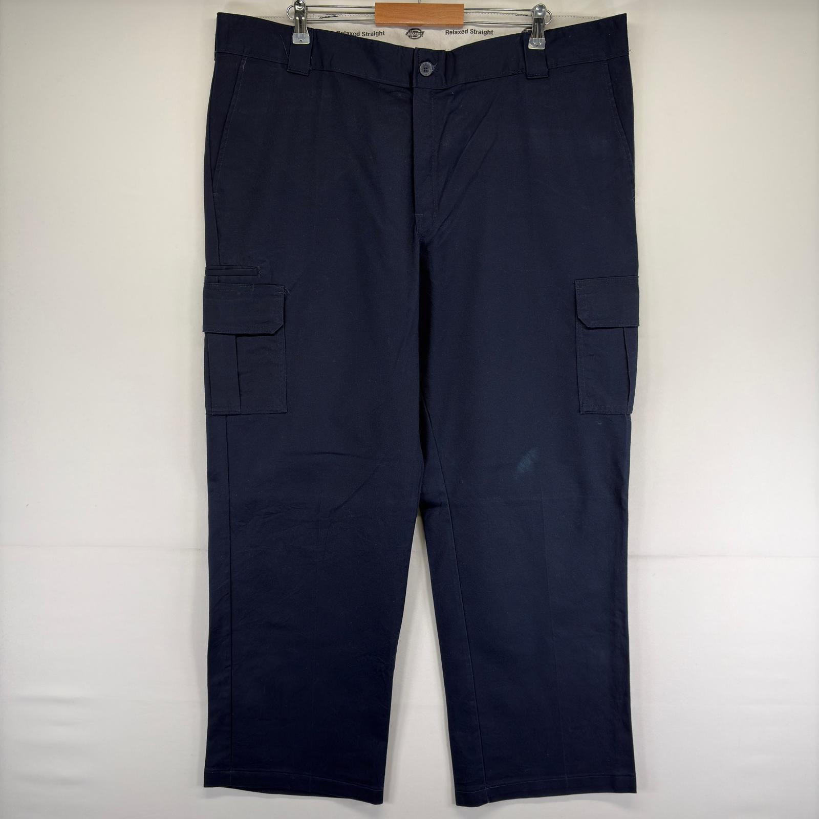 古着 ディッキーズ Dickies パンツ サイドポケット ジッパーフライ カーゴパンツ 作業着 ワーク 大きいサイズ w44 L32  ネイビー メンズ