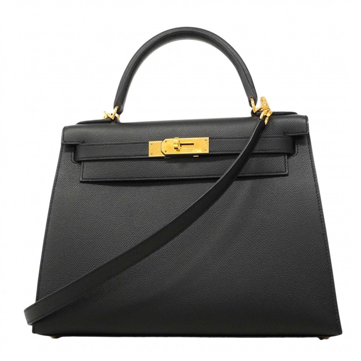 【6db2225-g】エルメス ハンドバッグ ケリー28 ヴォーエプソン ブラック ゴールド金具 Z刻印 2wayバッグ【中古】レディース